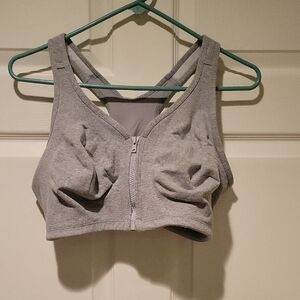 Gray Zip-Front Sports Bra